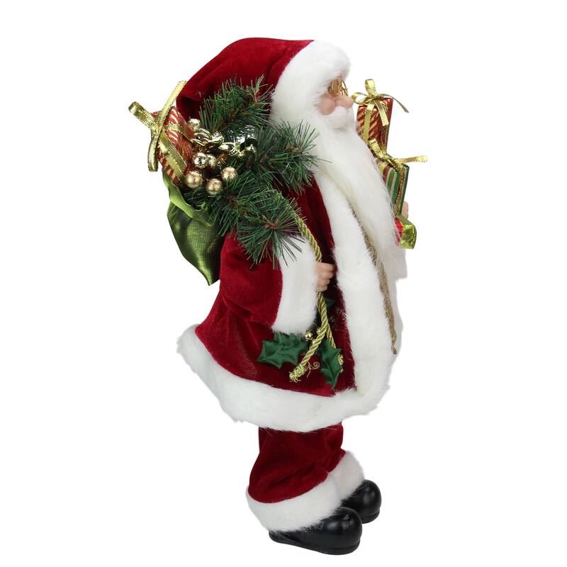 16" Red White Holly Berry Santa Claus Christmas Figure Gift Bag