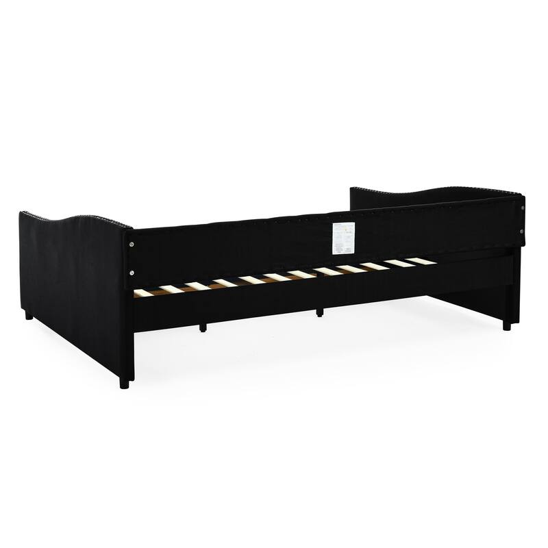 Linen Upholstered Daybed Frame with 2 Drawers & Tufted Backrest