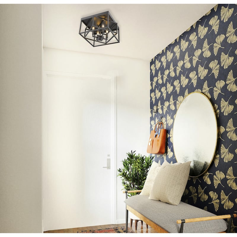 4 Light Black Iron Flush Mount