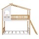 preview thumbnail 3 of 21, Twin over Twin Size Solid Wood Bunk Bed Wood Bed with Roof, Window, Ladder