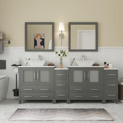 Vanity Art 84-inch Double Sink Bathroom Vanity Set with Engineered Marble Top and Free Mirror - 84 x 18.5 x 36 Inches