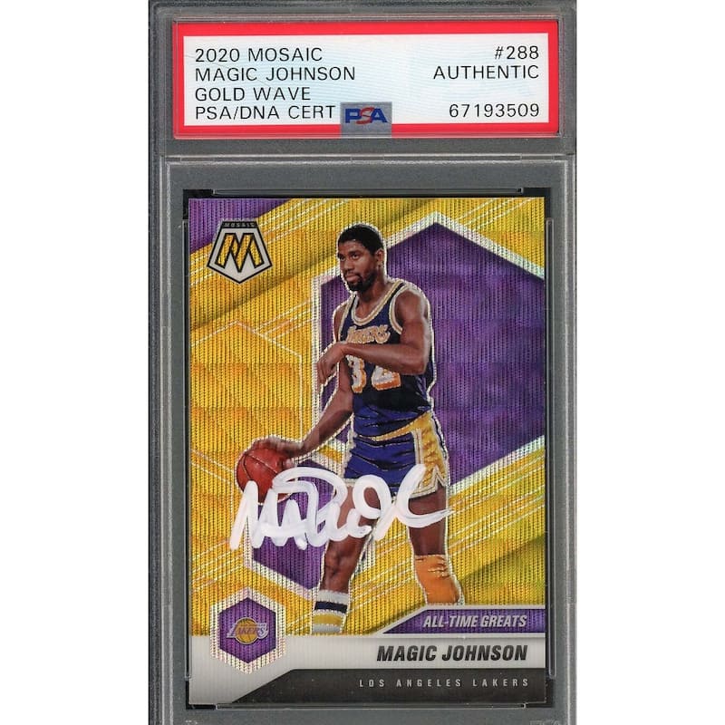 Magic Johnson Autographed 2020 Panini Mosaic Gold Wave Signed Card #288 Auto PSA - 8'6" x 11'6"
