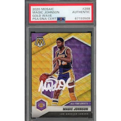 Magic Johnson Autographed 2020 Panini Mosaic Gold Wave Signed Card #288 Auto PSA - 8'6" x 11'6"
