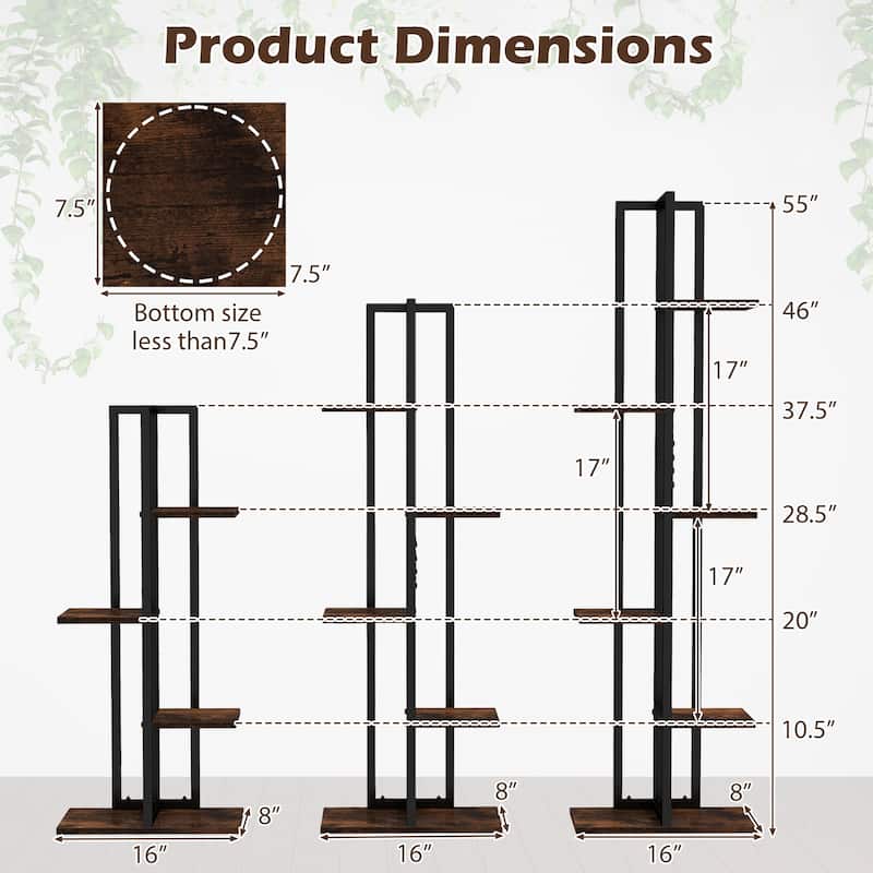 Gymax 3 PCS Plant Stand Set 4/5/6 Tier Indoor Flower Stands Multi