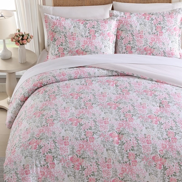 Laura Ashley Heather Garden Cotton Reversible Pink Comforter Set