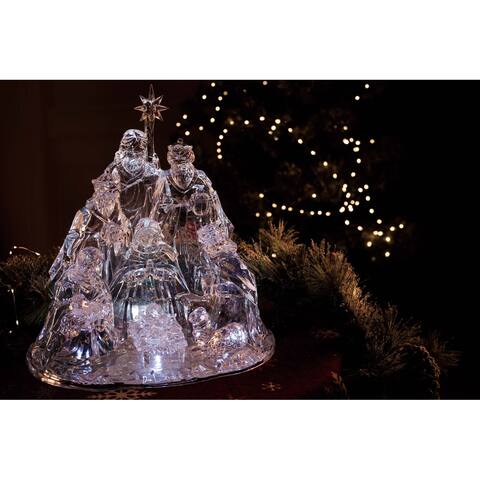 19" Clear Contemporary LED Lighted Large Christmas Nativity Set