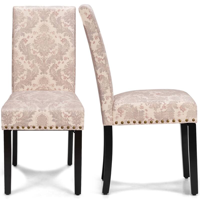 Costway Set of 2 Fabric Dining Chairs Upholstered with Nailhead Trim - See Description