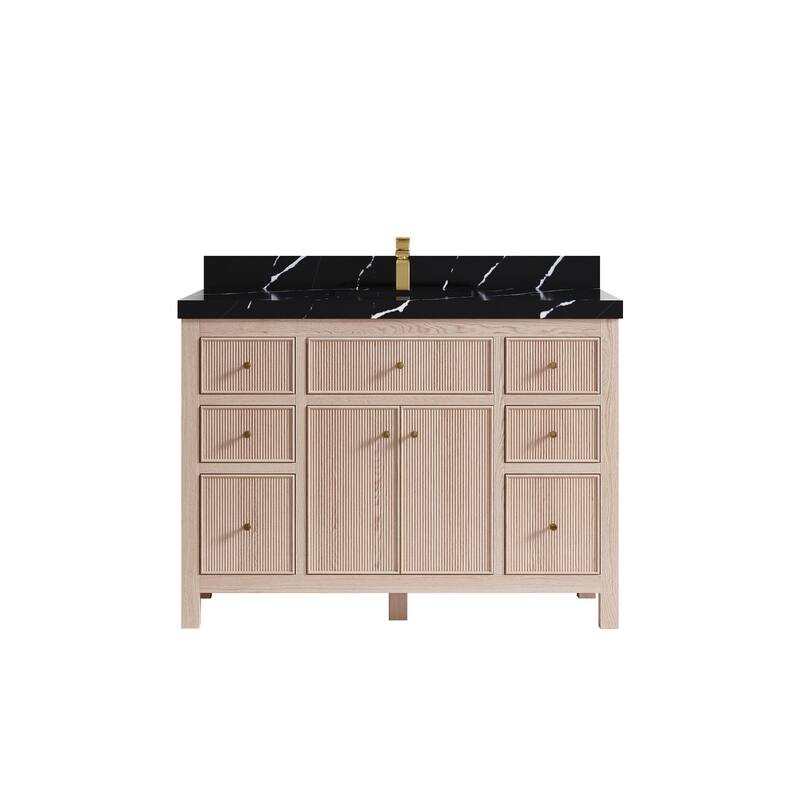 Willow Collections 48 x 22 Sonoma White Oak Wood Single Sink Bathroom Vanity with Quartz or Marble Countertop
