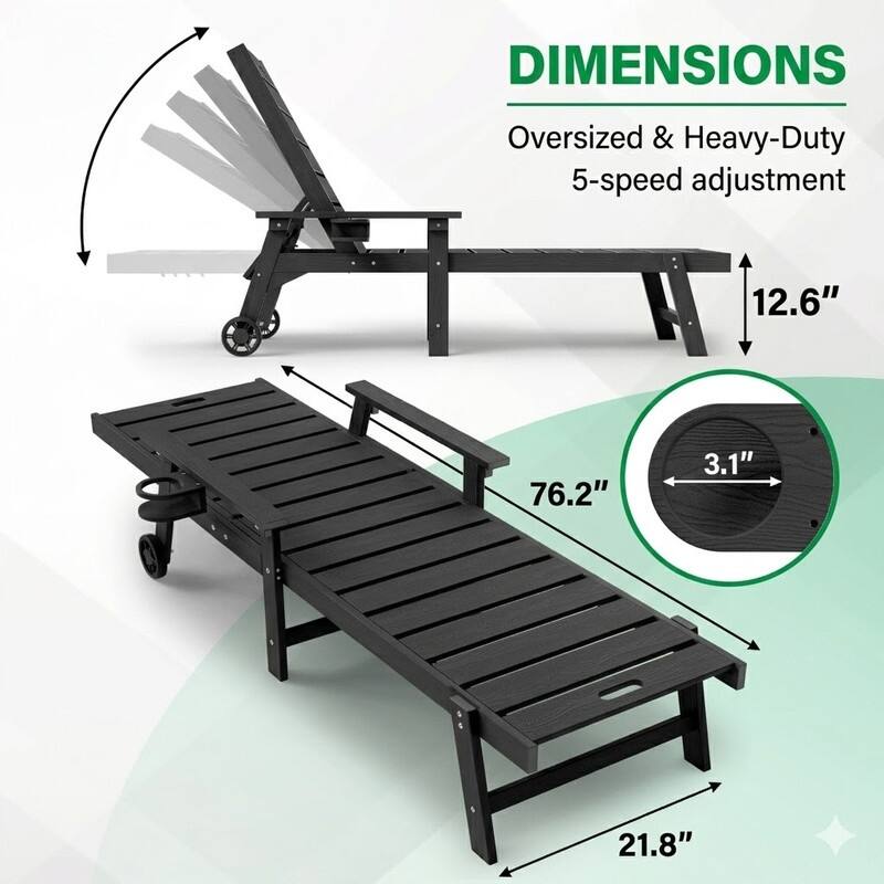 WINSOON All-Weather Outdoor Chaise Lounge Chair, 5-Level Adjustable Backrest with Cup Holder