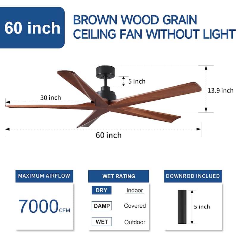 YUHAO SylvanAir Modern 52 in. Flush Mount Outdoor/Indoor Ceiling Fan with 3 Solid Wood Blades and DC Reversible Motor