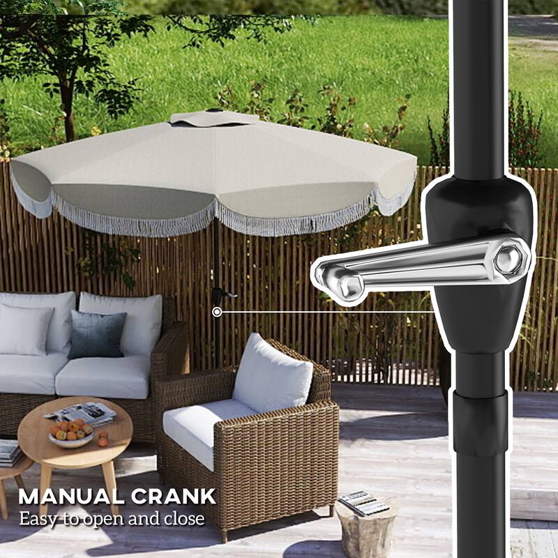 8.8 Foot Outdoor Patio Umbrella with UPF 30+ Tiltable Canopy Hand Crank Vented Top Eight Ribs - 8.8' x 7.8' H
