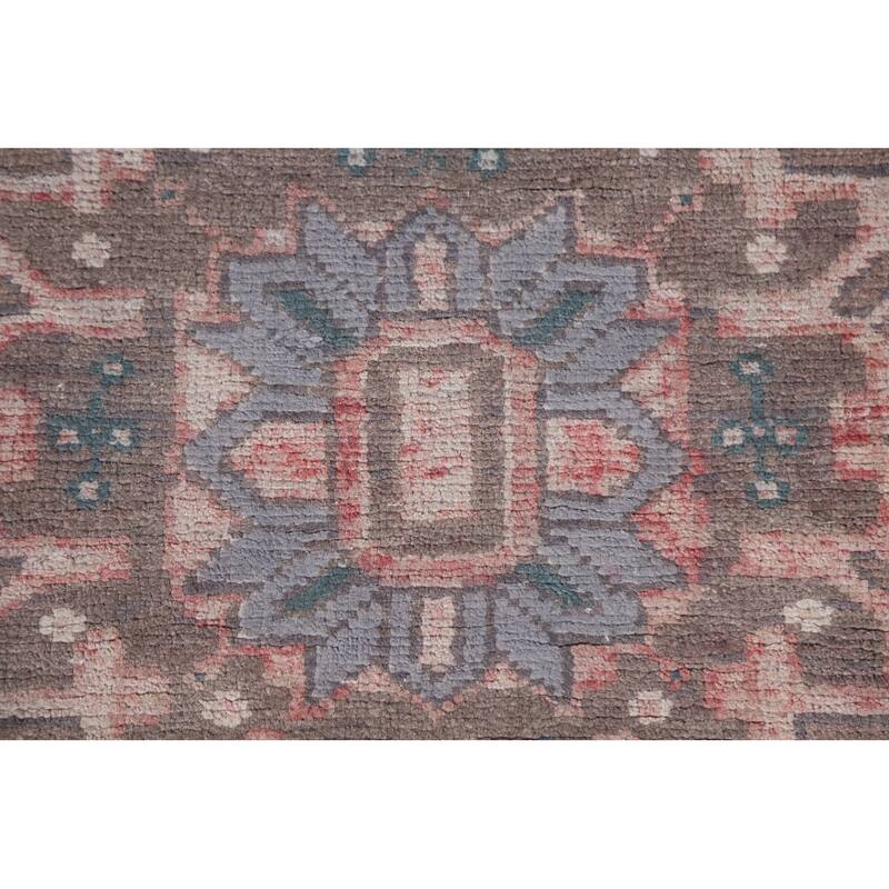 Hand Knotted Oriental 100% Wool Carpet Traditional Geometric Pink Hamedan Runner Rug - 10' 10'' X 3' 2''