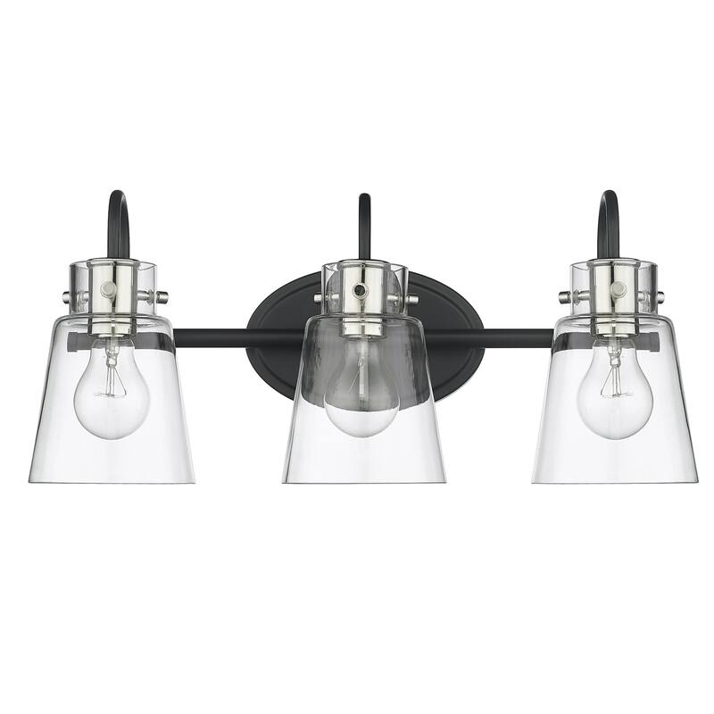 Bristow Bath/ Vanity Fixture w/ Clear Glass - Matte Black/ Polished Nickel - 3-Light Vanity