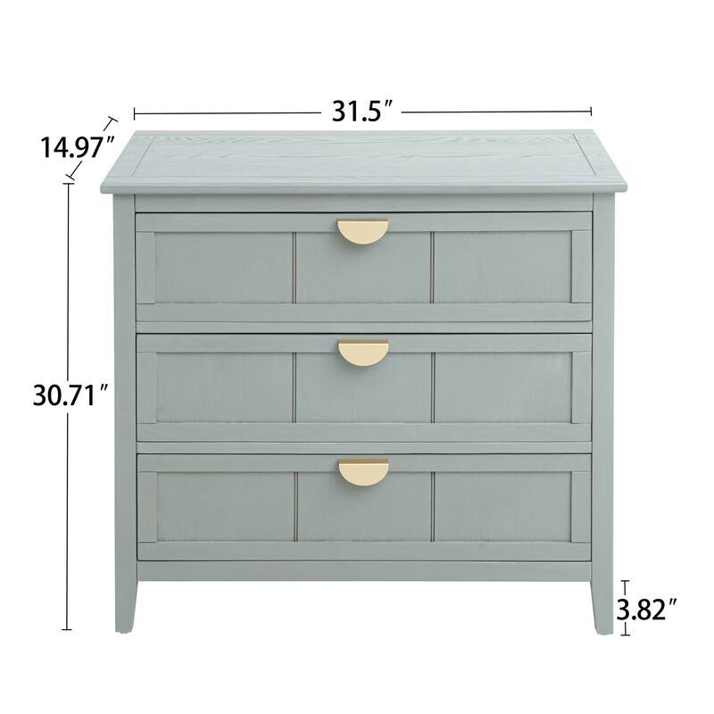 American Style 3-Drawer Vertical Chest Cabinet with Golden Handle for bedroom, living room
