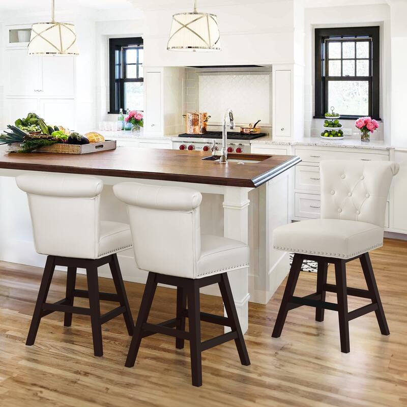 Modern 26.in Swivel Bar Stool Armless Counter Height Stool with Wooden Legs for Kitchen Island