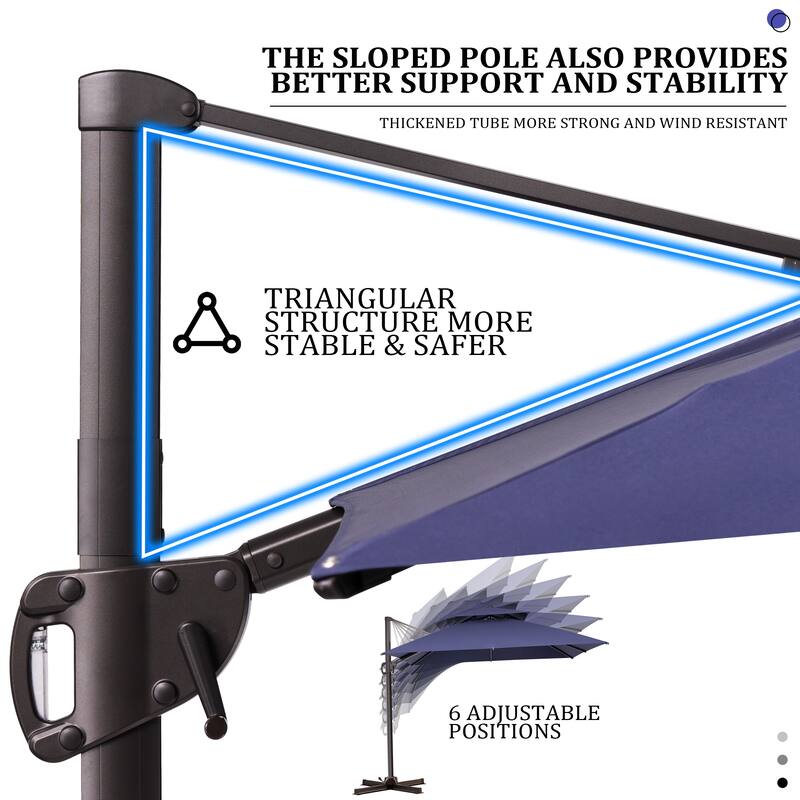 VredHom 10 Ft Square Dual Wind Vent Cantilever Patio Umbrella with Base