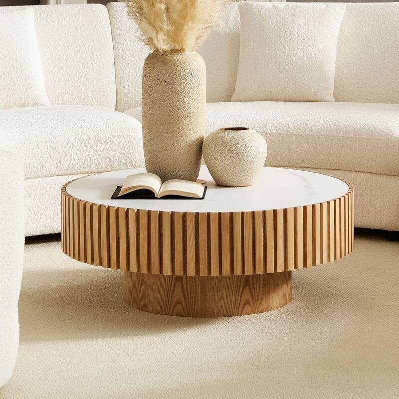 Modern Nested Round Coffee Table Multi-Functional Coffee Table with Sintered Stone Tabletop and Base, for Living Room