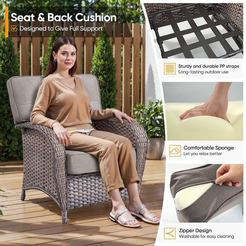 Pocassy Ooutdoor Fire Pit Table with Sofa Patio Chair Ottoman Set