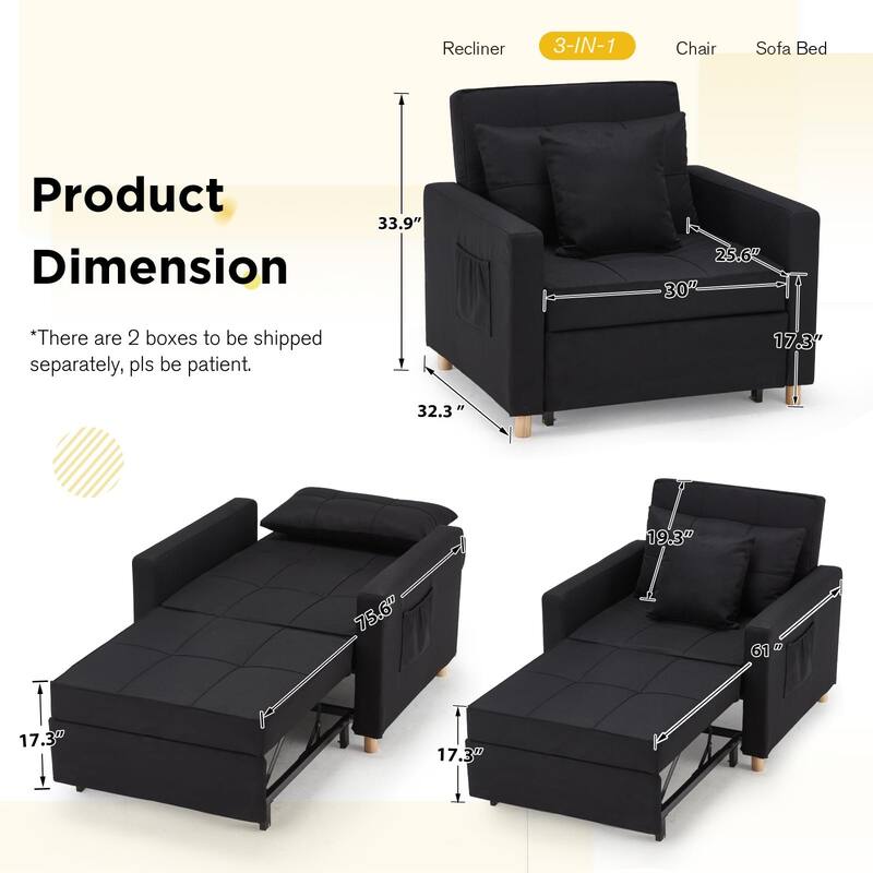 AECOJOY Adjustable Sleeper Chair Bed 3-in-1 Convertible Futon Sofa