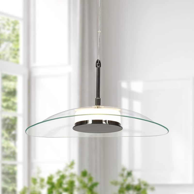 Modern 1-Light Glass LED Pendant Lights for Kitchen Island Dining Room - Black - D 14.2" x H 8.3"