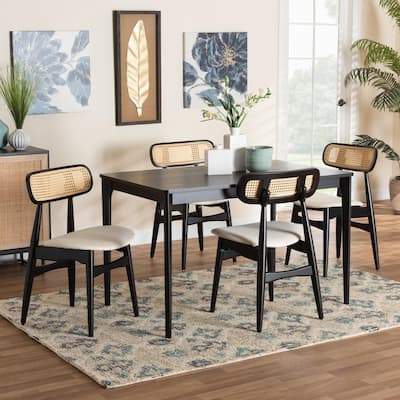 Tarana Mid-Century Modern Fabric and Finished Wood Dining Set