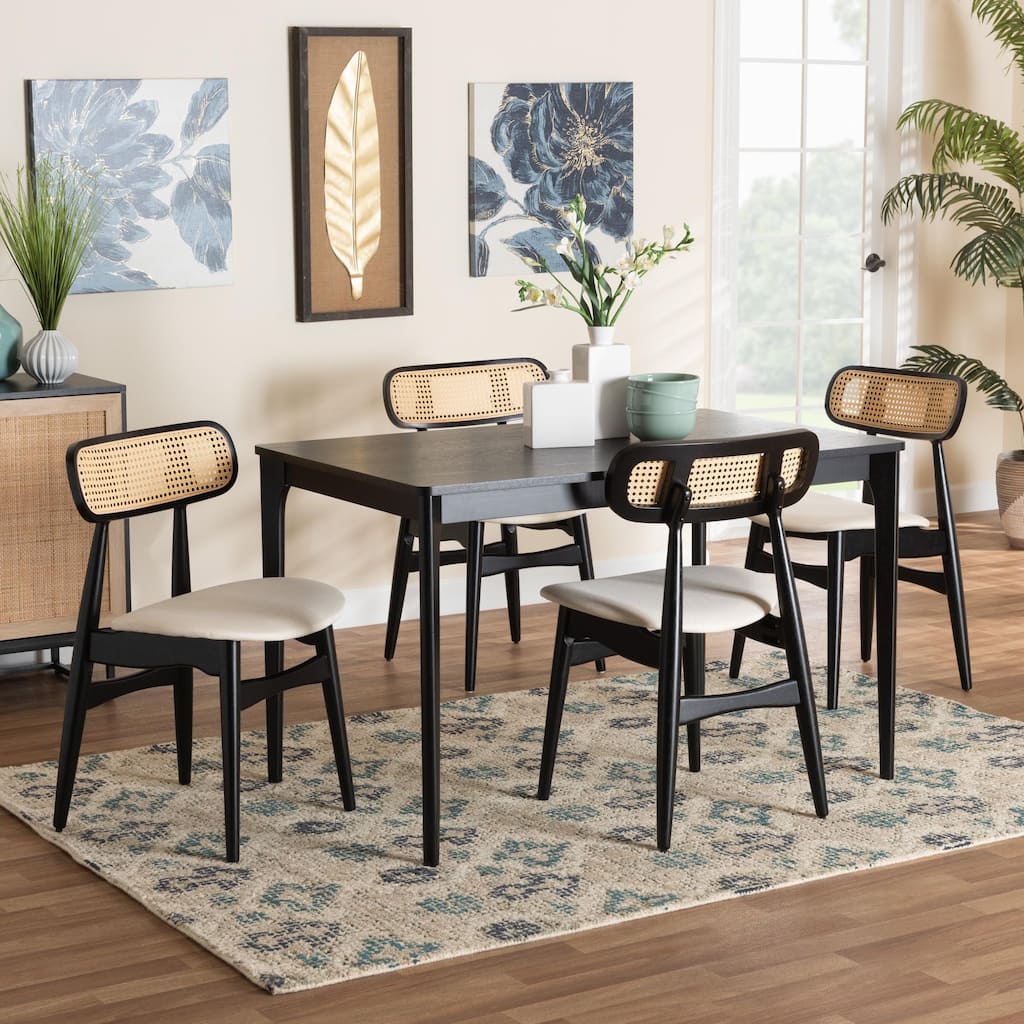 Tarana Mid-Century Modern Fabric and Finished Wood Dining Set