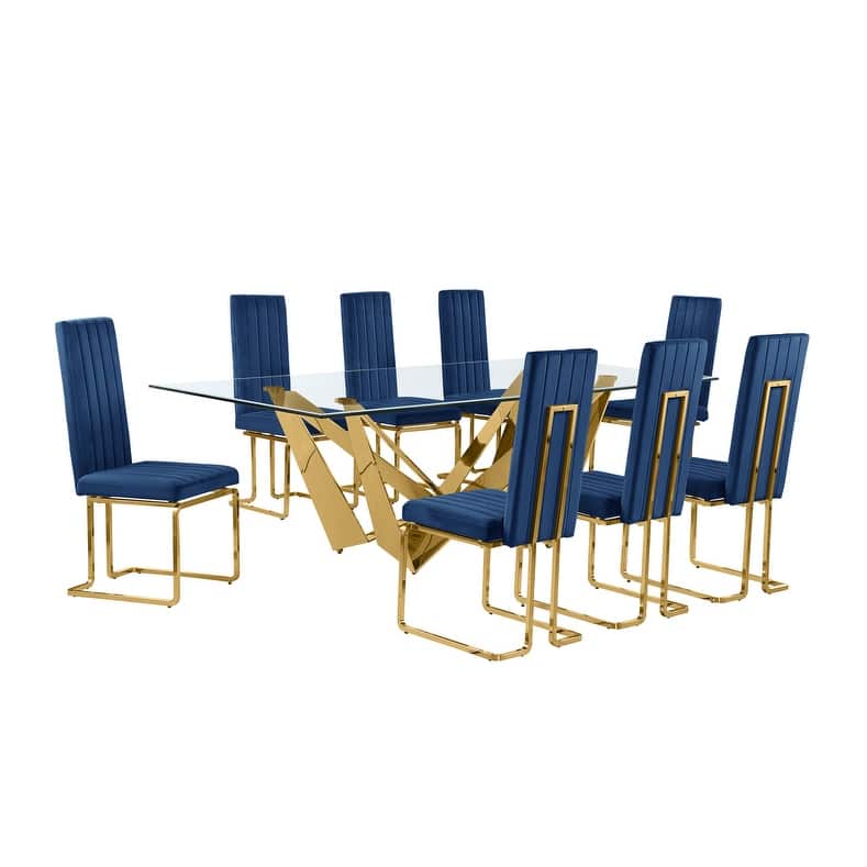Best Quality Furniture D402/3-SC340-7 Dining Set with 94" 15mm Glass with Bevel
