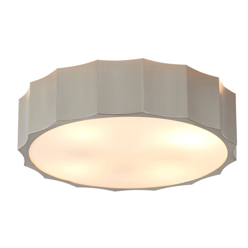 4 Light Shiny Nickel Stainless Steel Flush Mount with White Diffusers