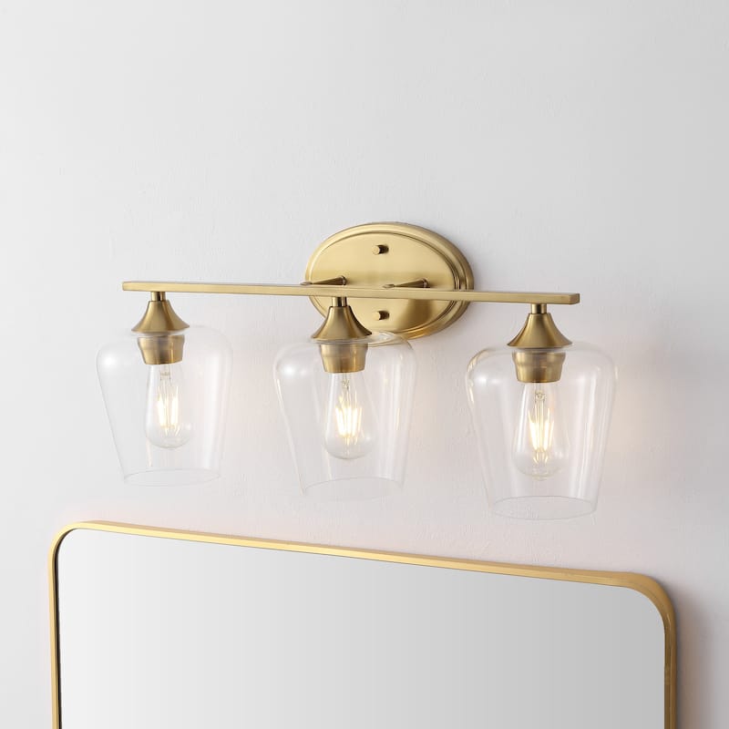 Iron/Seeded Glass LED Vanity Light, by JONATHAN Y - 3-Light - Brass Gold