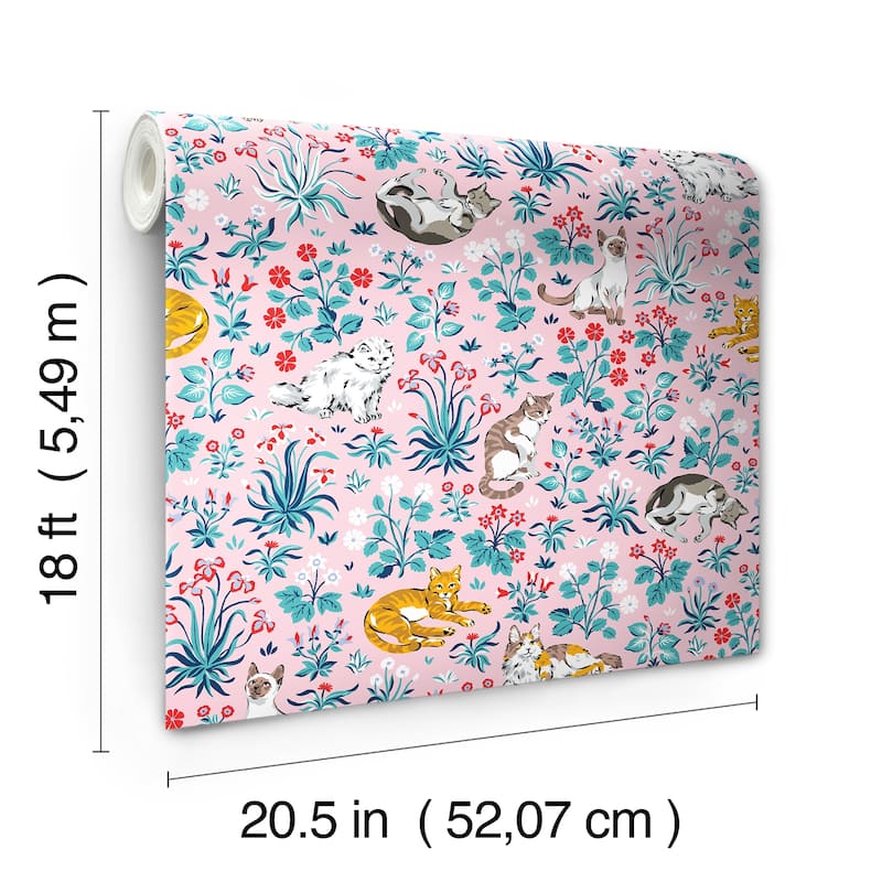 Must Love Cats Pink Peel and Stick Wallpaper