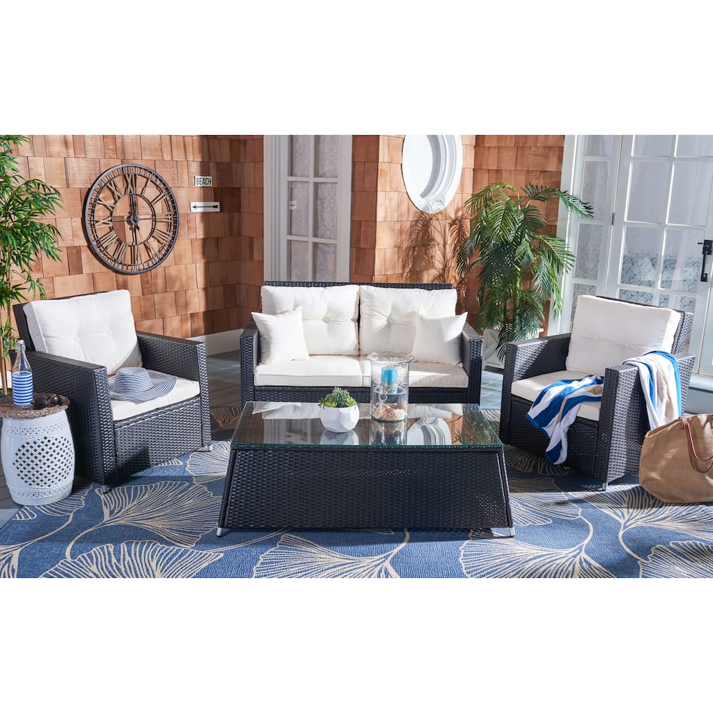 SAFAVIEH Outdoor Patio Furniture Lorma 4-Piece Conversation Set - 55"W x 32"D x 33"H