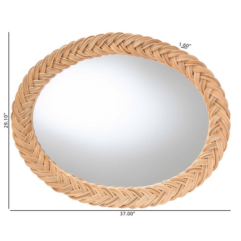 Nara Natural Rattan Wall Mirror - Handwoven Braided Wicker Frame, Coastal Boho Wall Decor for Entryway, Bedroom, or Living Room