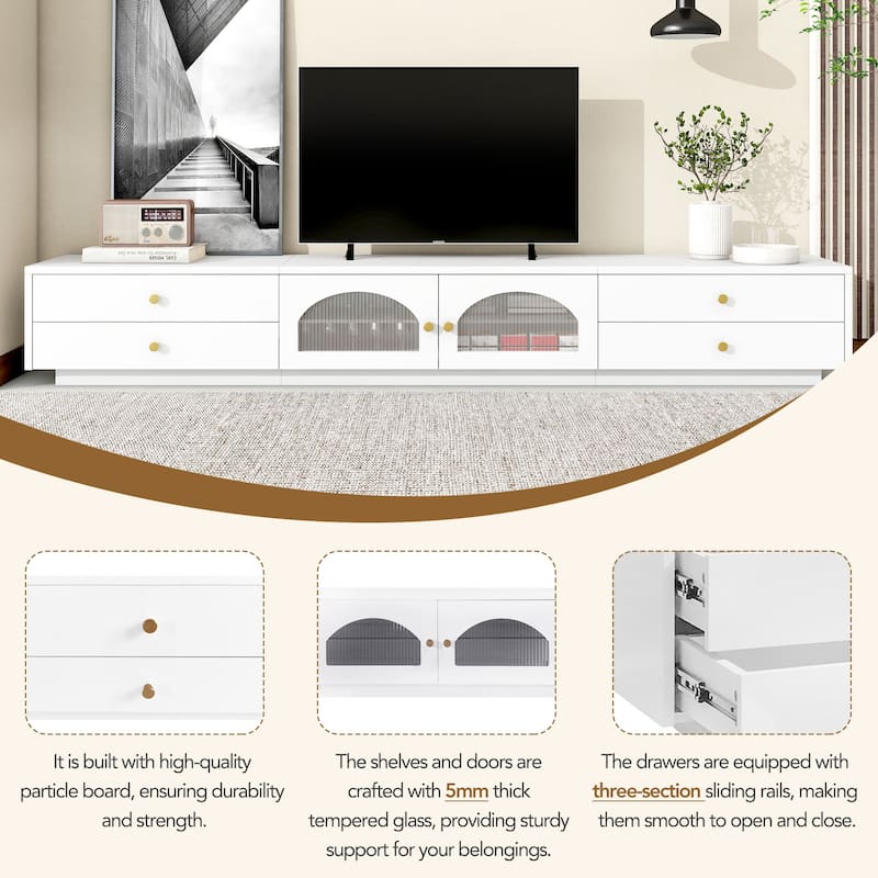 86" TV Stand with Glass Doors & Storage for TVs Up to 95"