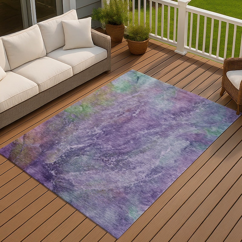 Machine Washable Indoor/ Outdoor Abstract Watercolor Chantille Rug - Purple - 9' x 12'