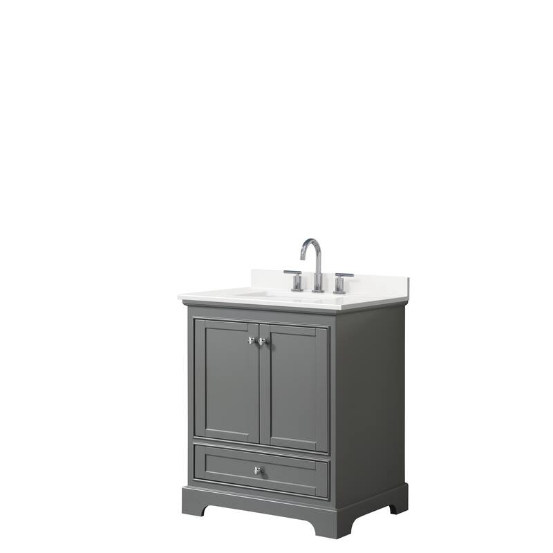 Deborah 30-inch Single Vanity, Quartz Top - Dark Gray, Chrome Trim, White Quartz Top