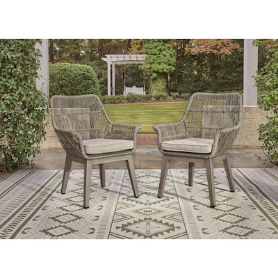Signature Design by Ashley Beach Front Brown/Beige Outdoor Arm Chair Set With Cushions (Set of 2) - 28"W x 27"D x 35"H