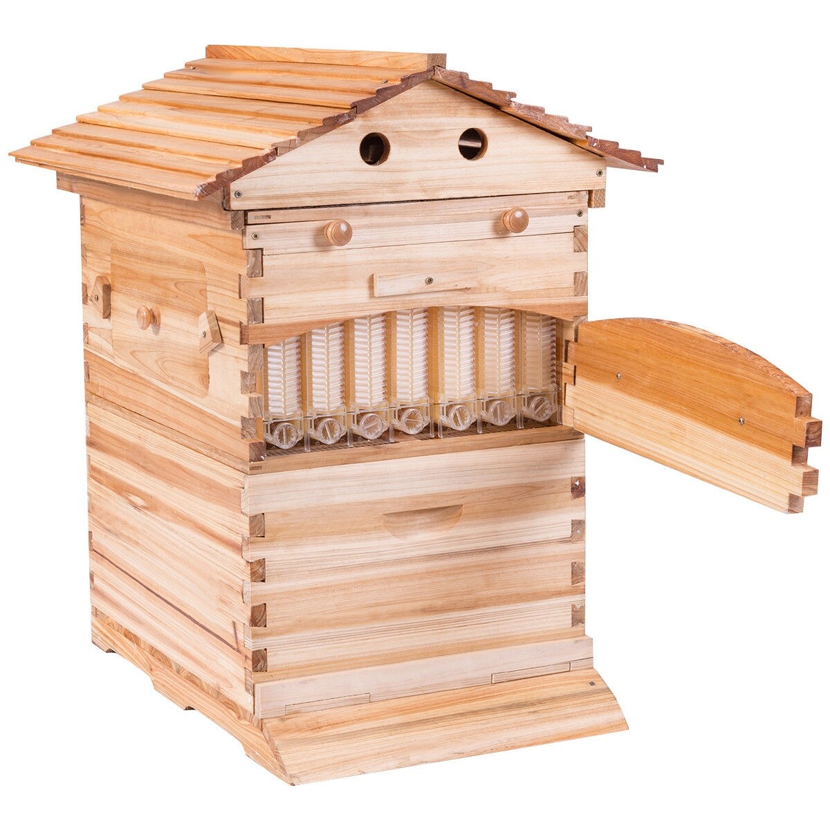 Shop Gymax Wooden Frame Auto Flow 7 Combs 7 Honey Tubes Beehive