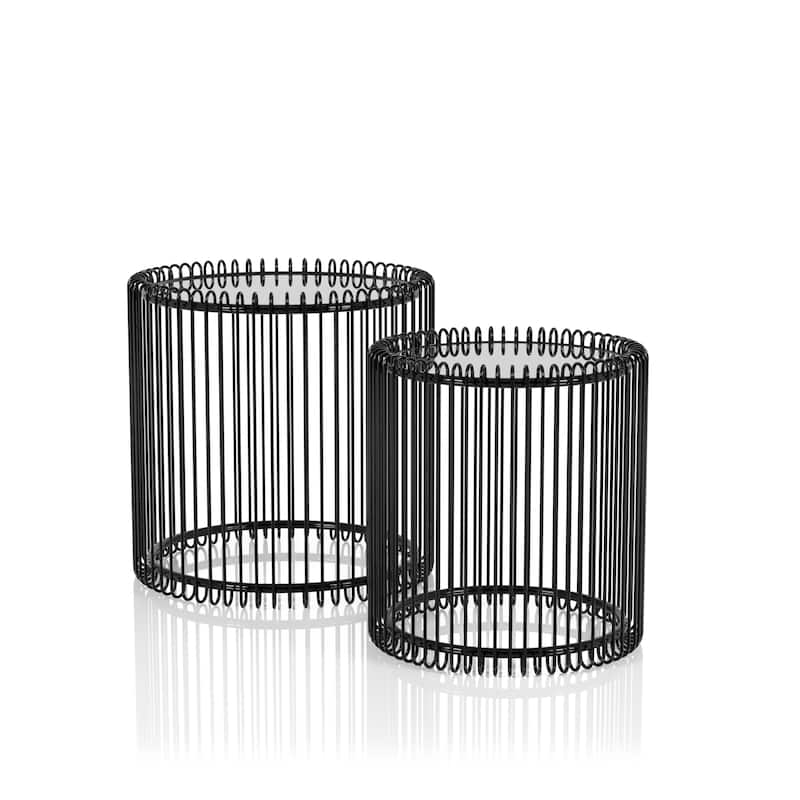 Contemporary Black 24-inch Metal Round 2-Piece Nesting Tables Set by Furniture of America