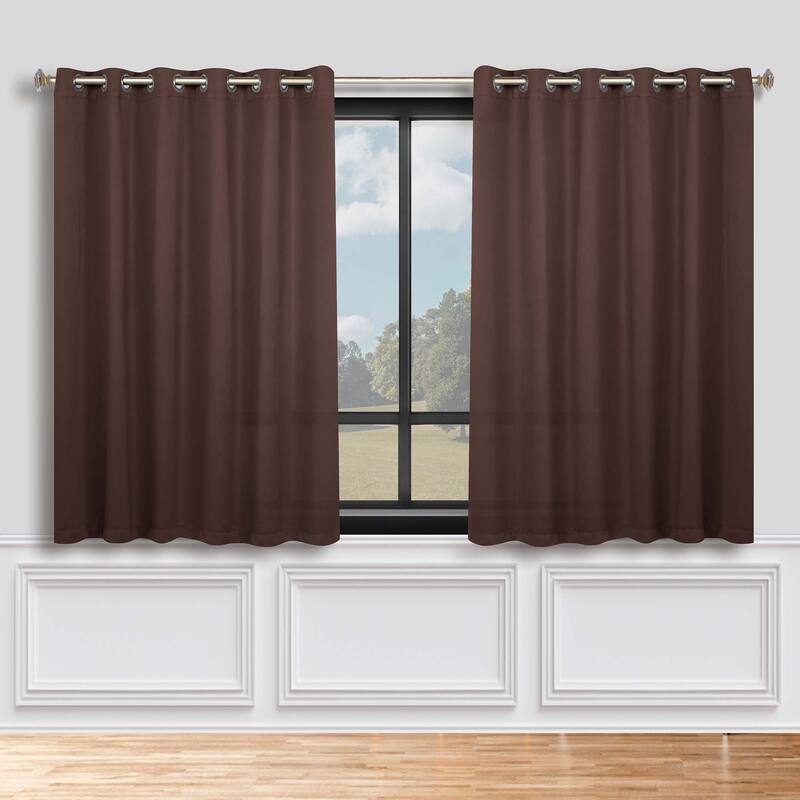 Superior Solid Machine Washable Room Darkening Grommet Blackout Curtains, Set of 2