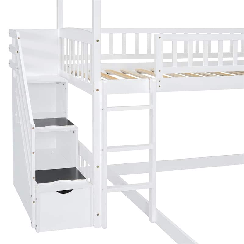 Twin Over Full Bunk Bed with Slide,House Bed with Slide