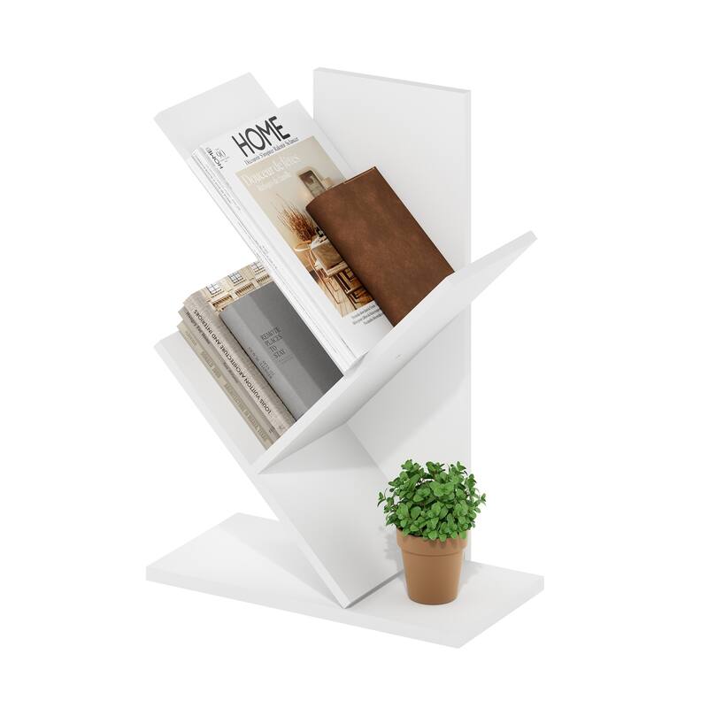 21.26 in. Tall White Wood 2-Shelf Bookcase