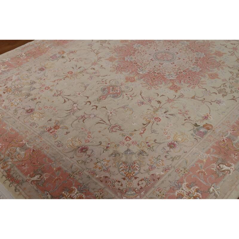 Wool & Silk Tabriz Persian Area Rug Hand-Knotted Floral Carpet - 6'6"x 9'8"