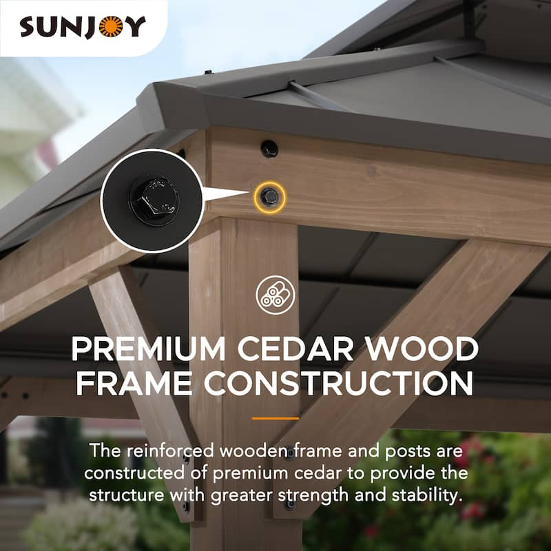 Sunjoy Outdoor Cedar Wood Frame Patio Gazebo Steel Hardtop