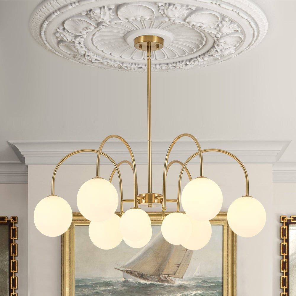 Mid-Century Tiered Frosted Glass Globe Round Sputnik Chandelier