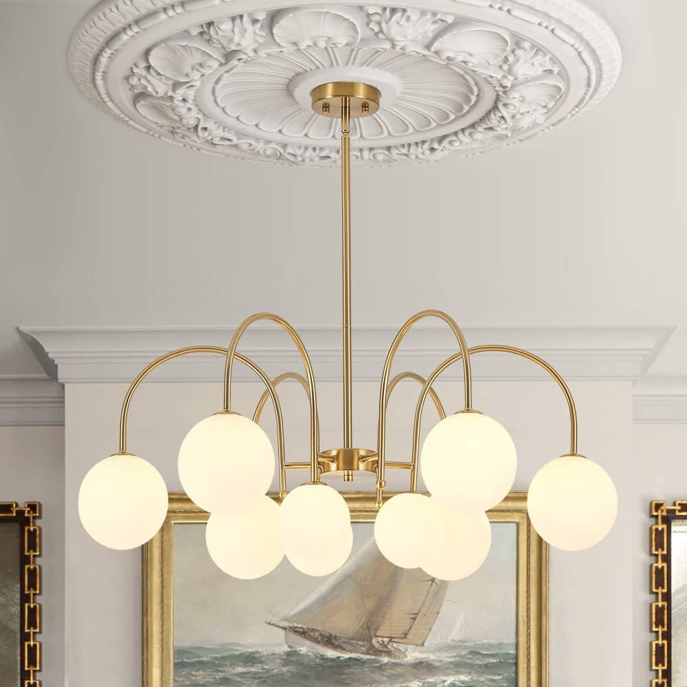 Mid-Century Tiered Frosted Glass Globe Round Sputnik Chandelier