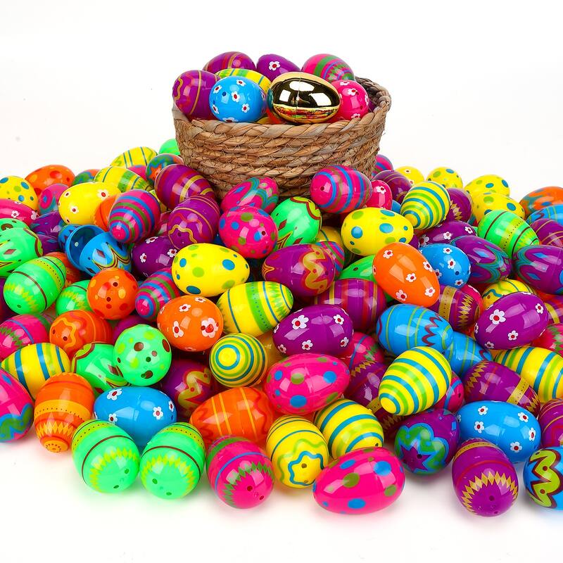 Easter Printed Plastic Eggs Basket Stuffer for Easter Egg Hunt Event, Party Favor Goodie Bags