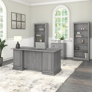 Bush Furniture Saratoga Executive Desk, File Cabinet and Bookcases by  (Modern Gray)