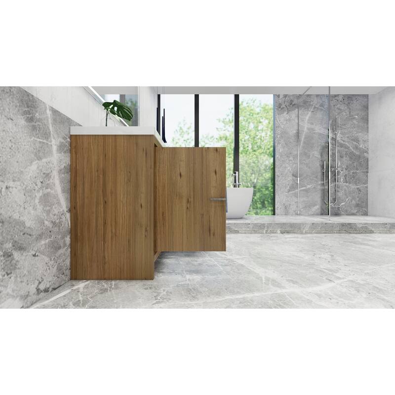 dolce 60 natural oak finish freestanding bath vanity with single basin reinforced acrylic top