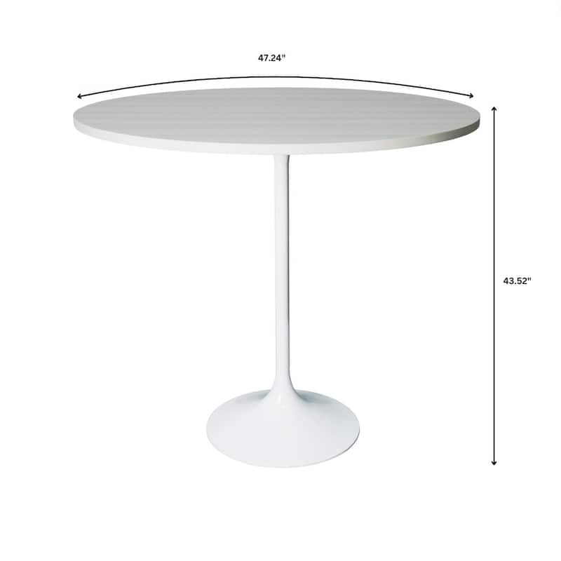 LeisureMod Verve 48" Round Dining Table with MDF Wood TableTop and White Steel Base for Kitchen & Dining Room