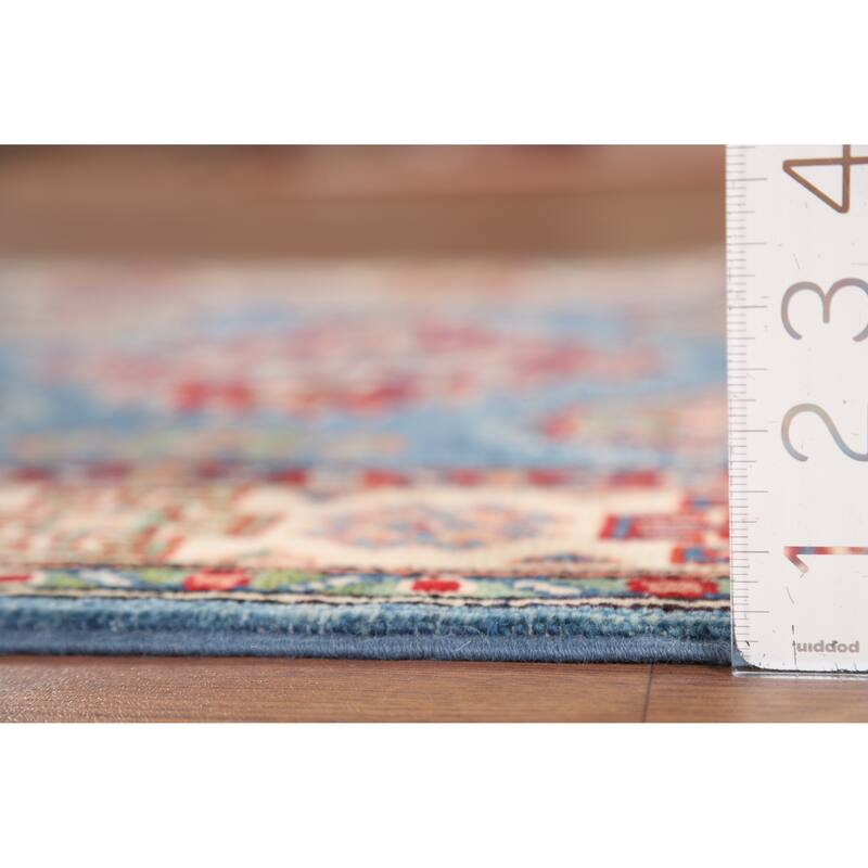 Blue Kazak Foyer Rug Handmade Geometric Wool Handmade Wool Carpet - 2'9" x 4'2"